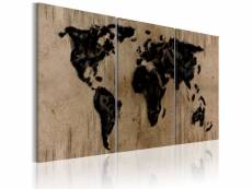 Tableau sur toile en 3 panneaux décoration murale image imprimée cadre en bois à suspendre carte du monde en encre 60x30 cm 11_0003791