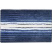 Tapis de bain à rayures antiderapant en 100% coton Bleu, 50 x 80 cm - Bleu - Homescapes