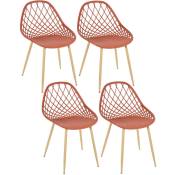 Toilinux - Lot de 4 chaises d'extérieur Malaga en polypropylène - Longueur 57. Largeur 51,20.Hauteur 80,20cm - Rouge
