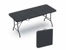 Vounot table de camping pique nique pliable 180cm hdpe polyrotin noire