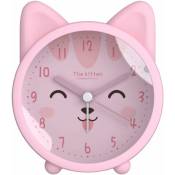 Xinuy - Réveil de chat Animal mignon pour enfants silencieux sans tique horloge en Silicone veilleuse horloge de voyage rose chaton souriant