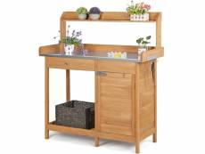 Yaheetech table de rempotage avec tiroirs, crochet et armoires de rangement table de plantation en bois