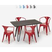 Ahd Amazing Home Design - table 120x160 + 4 chaises style industriel cuisine et bar wismar Couleur: Rouge