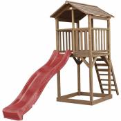 AXI Beach Tower Aire de Jeux avec Toboggan en rouge & Bac à Sable | Grande Maison enfant extérieur en marron | Cabane de Jeu en Bois FSC - Marron