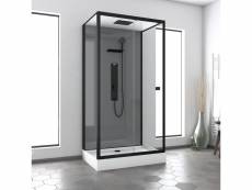 Cabine de douche hydromassante 110x80x215 cm - fond gris et profilés noir mat - grey style