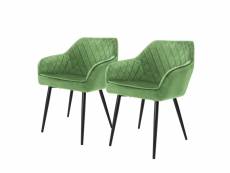 Chaises de salle à manger avec dossier, lot de 2 vert revêtement velours avec pieds métal ML-Design
