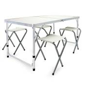 Ensemble table tabourets de camping 120 cm aluminium meuble pliant jardin oudoor - Or
