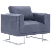 Fauteuil chaise siège lounge design club sofa salon cube gris synthétique daim - Gris