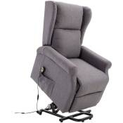 Fauteuil de relaxation électrique fauteuil releveur inclinable avec repose-pied ajustable lin gris chiné - Gris