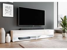 FURNIX meuble tv debout/ suspendu Alyx 180 x 32 x 34 cm style industriel blanc mat/blanc brillant avec LED