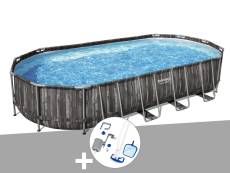 Kit piscine tubulaire ovale Bestway Power Steel décor bois 7,32 x 3,66 x 1,22 m + Kit d'entretien Deluxe