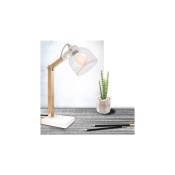 Lampe à poser grille 26x14x38 cm en métal blanc et pin