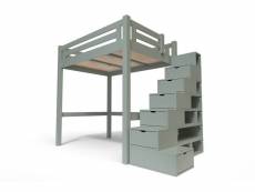 Lit mezzanine adulte bois + escalier cube hauteur réglable alpage 140x200 gris ALPAG140CUB-G