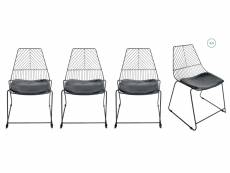 Lot de 4 chaises salle à manger industriel en métal noir avec galette rembourrée empilable 60x59x81 cm