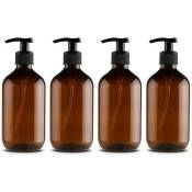 Lot de 4 distributeurs de savon en plastique pet - 500 ml - Avec pompe de lotion noire - Idéal pour la cuisine, la salle de bain