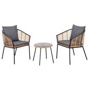 Outsunny Ensemble salon de jardin 3 pièces 2 chaises avec coussins + table basse plateau verre trempé tissage creux pour balcon jardin cour gris