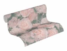 Papier peint fleurs rose clair et vert grisé - as-374021
