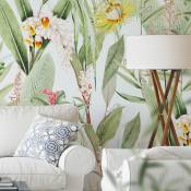 Papier peint panoramique motifs fleurs jardin tropical