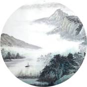 Papier peint panoramique rond adhésif montagnes - ø 70 cm de Sanders&sanders noir, blanc et gris