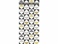 Papier peint triangles blanc, noir, gris et jaune ocre