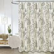 Rideau de douche en lin ¨¤ feuilles rustiques pour salle de bain, ensemble de rideaux de douche en tissu textur¨ 230 g/m2, joli motif d'herbes