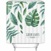 Rideau de douche en tissu vert jungle - Imperméable - Motif feuilles - Avec 12 crochets - 180 x 180 cm - Vert & Blanc - Norcks