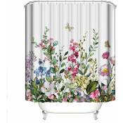 Rideau de douche fleuri imperméable avec 12 crochets 150 cm x 180 cm