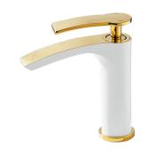 Robinet haut de comptoir à 1 poignée pour lavabo de salle de bain à trou unique Montage sur pont or blanc(version courte)