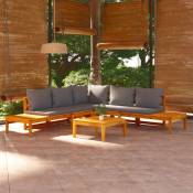 Salon de jardin 4 pcs avec coussins gris foncé Bois d'acacia - Fimei