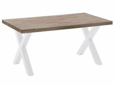 Table à manger en bois coloris chêne américain / pieds blanc - longueur 160 x profondeur 90 x hauteur 76 cm