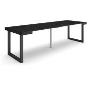 Table console extensible, Console meuble, 260, Pour 12 personnes, Pieds bois massif, Style moderne, Noir - Skraut Home