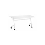 Table rabattable plateau blanc l 140 x p 70 cm - Galice Plus - piétement blanc - Maxiburo - Blanc