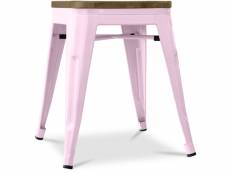 Tabouret design industriel - bois et acier - 45cm -stylix rose pâle