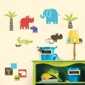 Thedecofactory - petits animaux dans le safari - Stickers repositionnables petits animaux dans le safari - Multicolore