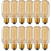 12 Ampoules T45 Edison 40W Lampe Tungstène Rétro Spirale 220V - yellow