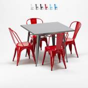 Ahd Amazing Home Design - table carrée + 4 chaises en métal au style industriel flushing Couleur: Rouge