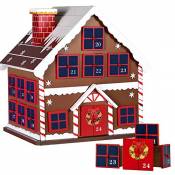 BAKAJI Calendrier de l'Avent de Noël en bois avec 24 tiroirs numérotés pour surprise, décorations de Noël, maison (maison de Noël)