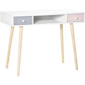 Bureau enfant style scandinave avec tiroir et compartiment de rangement 100L x 48l x 76,5H cm MDF et pin blanc gris et rose - Blanc