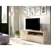 Caesaroo - Meuble tv 130 cm Ronald couleur Naturelle avec porte et abattant Naturelle