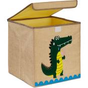 Caisse de rangement, crocodile, boîte en tissu, pour enfants, pliable, HxLxP : 33 x 33 x 33 cm, beige - vert - Relaxdays
