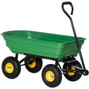 Chariot de jardin à main benne basculante 75° 75L charge max. 200 Kg 4 roues pneumatiques acier pp jaune vert - Vert