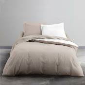 Charlie - Parure de lit - Coton - 2 personnes - 220 x 240 cm - Bicolore Blanc et Beige - Beige - Today