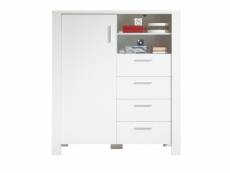 Commode, meuble de rangement en bois mdf coloris blanc - longueur 116 x hauteur 131 x profondeur 46 cm