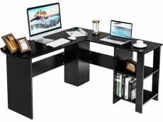 Costway bureau informatique coin avec étagère ouvertes à 2 niveaux, table de bureau en forme de l avec passe-câbles et pieds antidérapants, 130 x 130