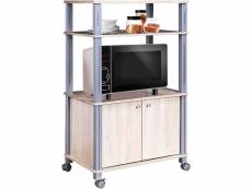 Costway étagère de cuisine, etagère de micro-ondes et four en mdf robuste, meuble rangement à roulettes avec tiroir et 2 étagères ouvertes, pour cuisi