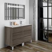 Cosyneo - Meuble de salle de bain double vasque - 6 tiroirs - Britannia (chêne foncé) - tiris 3C et miroir Led stam - 120cm - Britannia (chêne foncé)