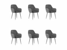 Elivia - lot de 6 chaises en velours style moderne - 86.5x57.5x56.5 cm - fauteuil de table - gris