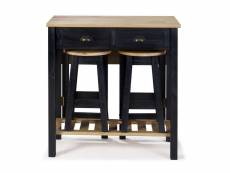 Ensemble table pliante + 2 tabourets en bois massif SHARONA coloris noir