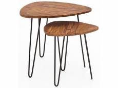 Finebuy tables gigognes ensemble deux pièces bois massif sheesham 60 x 56 x 60 cm table de salon | table d'appoint style industriel | meubles en bois