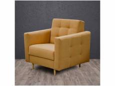 Kasper - fauteuil style scandinave - tissu haute qualité - cadre + pieds en bois - 89x88x95 cm - jaune